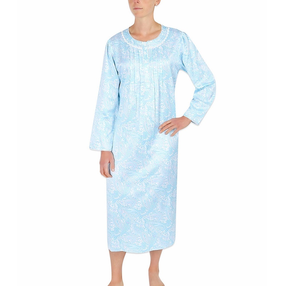 Miss Elaine Brushed-Back Satin Long Printed Nightgown - Women’s size Small